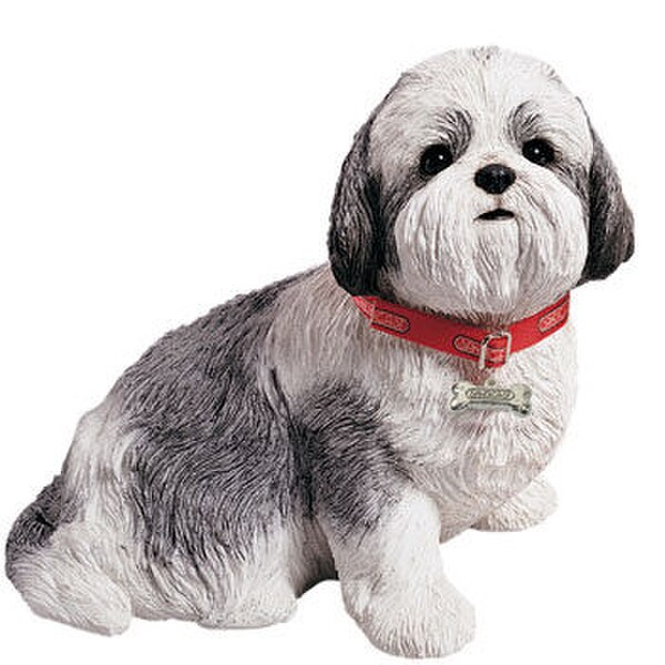 Shih Tzu Silver & White Dog Sculpture Life Size
